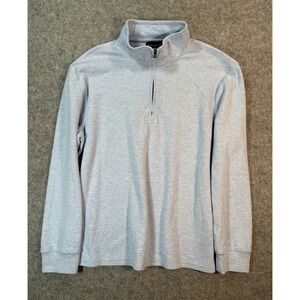 Premise Mens Quarter Zip Pullover Light Blue White Micro Stripe Mock Neck Large